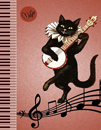 Notizbuch Musik: Blanko Ideenbuch zum Selbstgestalten für Musiker und Musiklehrer liniertes Journal Katze spielt Banjo