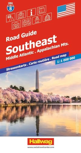 Hallwag Strassenkarte USA, Southeast 1:1 Mio.: Mit Middle Atlantic, Appalachian Mountains, Washington, Charleston, Atlanta, Great Smoky Mountains, ... Ortsverzeichnis und Reiseinformationen
