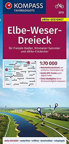 KOMPASS Fahrradkarte 3313 Elbe-Weser-Dreieck 1:70.000: reiß- und wetterfest mit Extra Stadtplänen