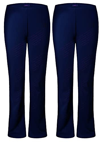 M1427 Ladies Stretch Trousers Pack of 2 Bootleg Stretch Ribbed Trousers Black Size 8-26 (UK, Numeric, 10, Regular, Regular, Navy Short)