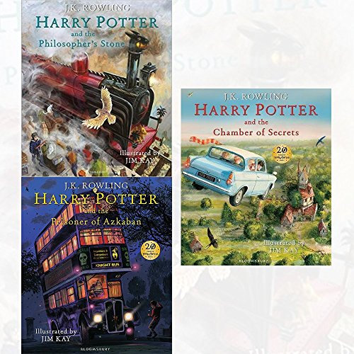 harry potter illustrated edition 3 books collection set (harry potter and the philosopher's stone, harry potter and the prisoner of azkaban, harry potter and the chamber of secrets)
