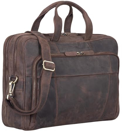 STILORD Jaron Vintage Ledertasche Leder Herren Damen 15,6 Zoll Laptoptasche Umhängetasche groß Aktentasche Arbeit Büro Uni echtes Rindsleder Farbe:dunkel - braun