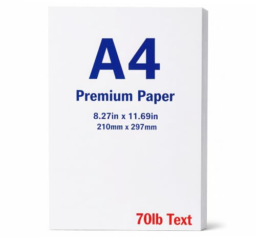 Premium A4 Printer Paper 8.27 x 11.69 28lb Bond(70lb Text/105gsm) Bright White Smooth A4 Copy Paper for Inkjet/Laser Printers, Professional Documents, Letters, Resumes, Invoices & Reports 250 Sheets