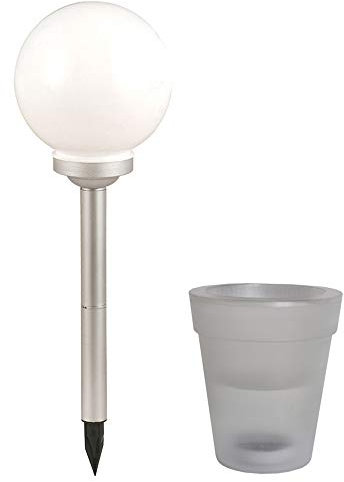 Gartendeko Solarlampe Blumentopf beleuchtet warmweiß Kugellampe Außenleuchte, Kunststoff weiß, 2er Set