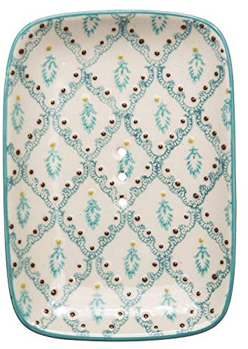 Tranquillo Porte-Savon rectangulaire NAILA en faïence avec des Trous pour l'évacuation de l'eau 13,5 x 9,5 x 2 cm