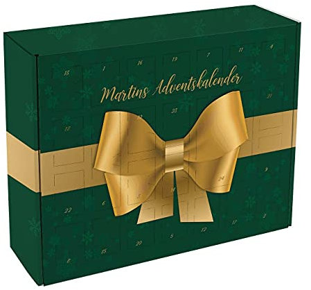 Herz & Heim® Adventskalender zum Befüllen mit großer Schleife als Motiv personalisiert mit Ihrem Wunschtext Grün