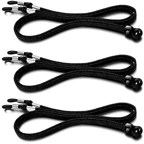 TYPHEERX Brillenband Leder Brillenbänder Universal Brillenkette Einstellbarer Schwarz Brillenschnur Brillenkordel für Damen Herren Lesebrille Sonnenbrille, 3 Stück