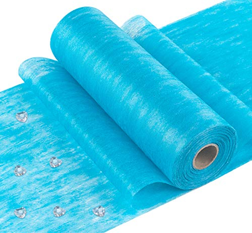 Anstore Vlies Tischband Blau, 30 Meter Rolle + 150 Deko Herzen Gratis (23cm Breite, Tischläufer in Hellblau)