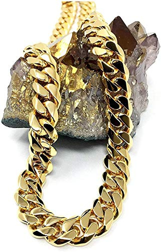 Lifetime Bling 11MM 18K Gold Cuban Link Chain Necklace for Men/Women Real 11MM 18K Diamond Cut Heavy w Solid Thick Clasp Hip Hop
