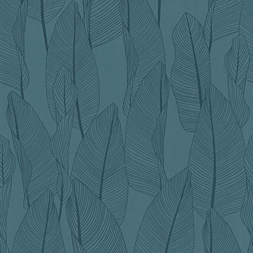 Papier peint bleu pétrole 364974 | Papier peint feuille de bananier | Papier peint salon, chambre & cuisine | Papier peint foncé moderne