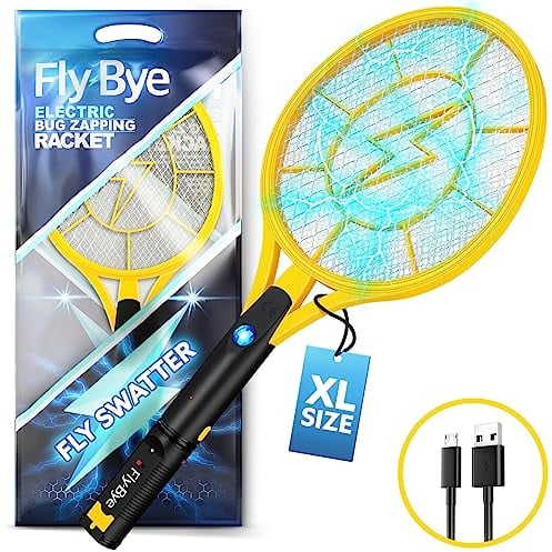 Fly-Bye - Electric Fly Zapper (XL) 4000V, USB Rechargeable, LED Light – Fly Killer Electric Swatter for Home