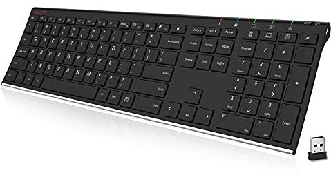 ALLIFE 2.4G Wireless Keyboard Stainless Steel Ultra Slim Full Size Keyboard with Numeric Keypad for Computer/Desktop/PC/Laptop/Surface/Smart TV and Windows 10/8/ 7 Built in Rechargeable Battery
