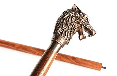 Vimal Nautical Brauner antiker Wolf-Steampunk-Gehstock mit AL-Griff, Holz, beste Antik
