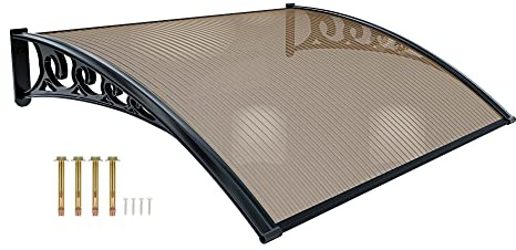 Pensilina Per Copertura In Policarbonato Alveolare Tettoia Modulabile Per Esterno Per Porte Balcone Finestre Elegante E Resistente, Colore Nero E Fumè (80 x 100 cm)
