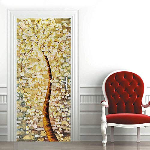 3D Türaufkleber für Innentüren, selbstklebende Wandkunst-Aufkleber für Schlafzimmer, Haus, Wohnzimmer, Schlafzimmer, Büro, Badezimmer, Heimverbesserung, 77 x 200 cm, Kirschbaum
