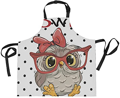 COZYhome Hochwertige Küchenschürze mit Taschen, niedliche Tier-Eule, Schürze für Damen und Herren, zum Kochen, Backen, Restaurant, Café, Kellner, Schürzen mit verstellbarem Hals
