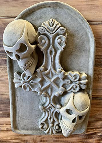 STONE GARDEN LARGE GARGOYLE SKULL GOTHIC WALL HANGING PLAQUE ORNAMENT