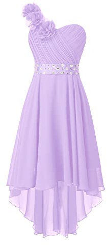IEFIEL Enfant Robe de Princesse Baptême Trapèze Robe Bustier Demoiselle d'honneur Décolleté Une Épaule Fleur Fille Robes de Cérémonie Fête Violet 9-10 Ans
