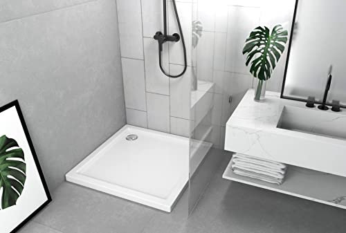 ECOLAM® stabile Duschwanne Duschtasse Caspar Vireck flach 90x90 x 5 cm Tiefe 3 cm Acryl weiß + Siphon