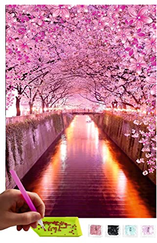 MISHBAY Diamond Painting Kirschblüten - 30x40cm Diamond Painting Erwachsene - Diamant Painting Bilder Blumen - DIY 5D Satz Wand Dekor Diamantstickerei