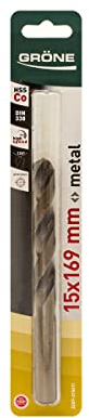 GRÖNE Brocas para Metal Cobalto - Acero HSS - Alta Velocidad de Corte - Resistente A Temperaturas Extremas - No Se Sobrecalienta - 15 mm 1 ud.