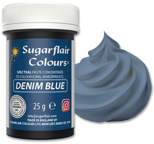 Sugarflair Denim Blue Food Colouring Paste 25g | Concentrated Denim Food Dye for Fondant, Buttercream, Cake Decorating and More - Vegan, Kosher, Bake-Stable