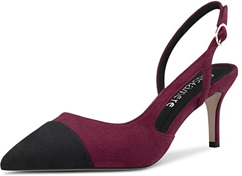 Castamere Donna a Punta Slip-on Slingback Sandali Medio Spillo Tacco Heel Classico 6.5 CM Heels Borgogna Rosso 36 EU