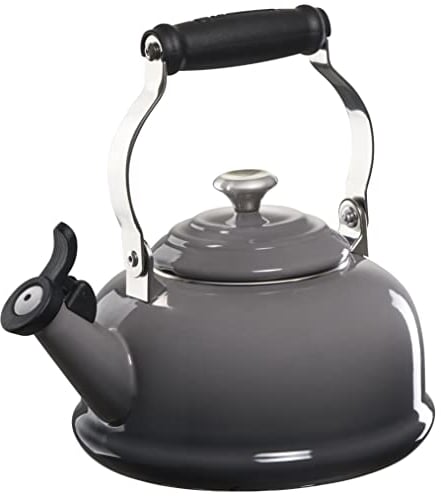 Le Creuset Enamel On Steel Whistling Tea Kettle with Metal Finishes, 1.7 qt., Oyster