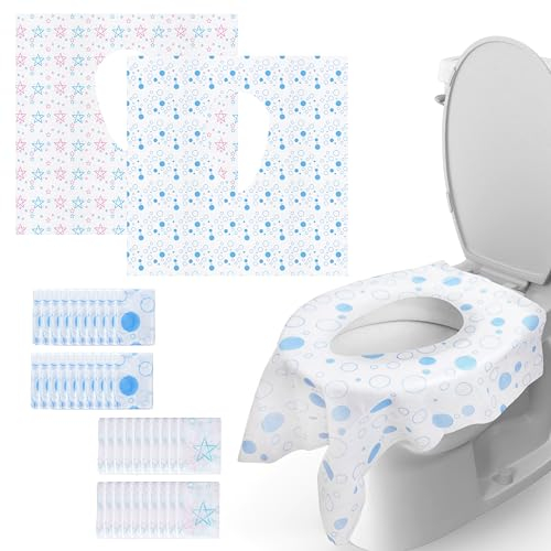 Winter Shore Fundas Inodoro Desechables [Pack de 40] - Tapas de Water Antideslizantes para Asiento - 2 Diseños - Tapa Vater de Viaje, Aprender a IR al Baño, Niños, Adultos, Ancianos - 65 x 60 cm