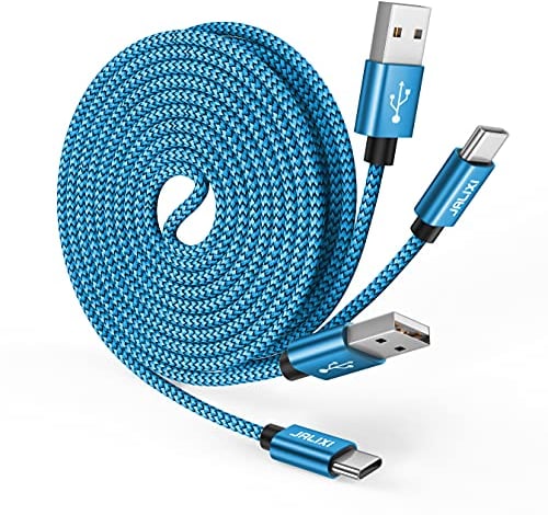 JALIXI Câble USB C 3M Lot de 2, Cordon USB vers USBC Long Charge Rapide Nylon Tressé pour iPhone 16/15, Samsung Galaxy S24 S23, A55 A35 A25 A15 A05s, Tab A9, Pixel 9 9a 8 8a Pro, Manette PS5, Bleu