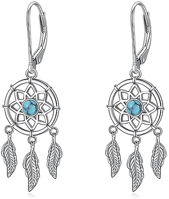 VONALA Traumfänger-Ohrringe für Frauen und Mädchen Sterlingsilber Feder-Ohrhänger Traumfänger-Ohrringe Boho-Traumfänger-Schmuck Geschenk für Frauen Teenager Mädchen