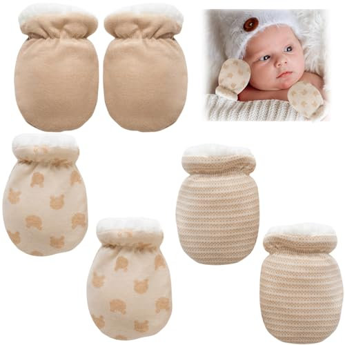 3 pares de manoplas para bebé, manoplas suaves de algodón para bebé, manoplas cálidas para recién nacidos, calentadores de manos para bebés de 0 a 12 meses, marrón oscuro, Talla única