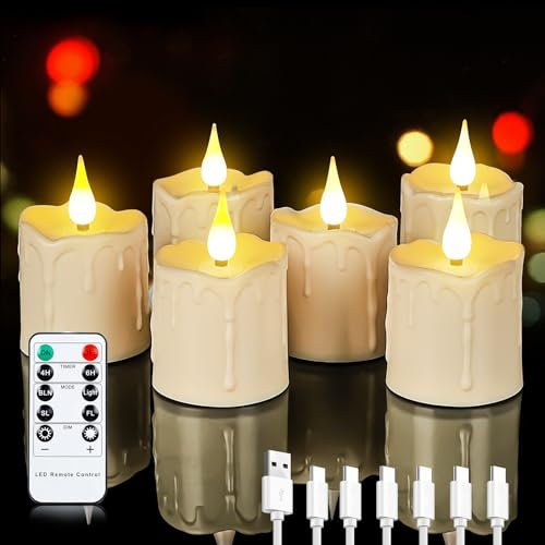 Forever Speed Luci ricaricabili del tè LED, candele senza fiamma con timer di telecomando Funzione impermeabile, 6 pezzi candele LED per la decorazione domestica, Natale, matrimoni