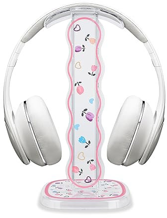 DiyGody Headphone Stand Gaming Headset Holder for Desk, Clear Tulip Flowers Pattern, Compatible with All Headphone Sizes, Sturdy Acrylic Material, Multifunctional Cellphone Stand