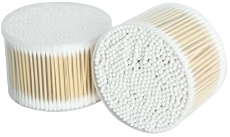 SPORWAY 1000 bastoncillos de algodón naturales con punta redonda doble bastoncillos para los oídos con soporte de algodón de 12 cm para cámara, teclado, maquillaje, pulido de limpieza