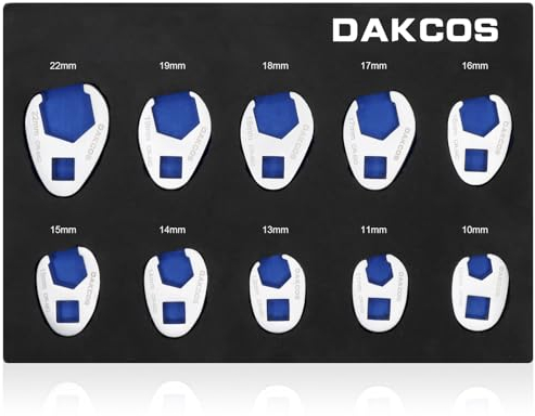 DAKCOS Juego de 10 Llaves de Inglesas de Pata de Gallo Llave de Boca 3/8 Pulgadas, llaves de tuerca acampanada, 10-22 mm acero al cromo molibdeno