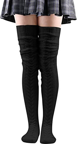 Gestrickte Beinstrümpfe, Oberschenkel, lange Stulpen, Kniekabel, Frauen, Stiefelsocken über zusätzlichen Socken Socken 40 44 Herren (Black, One Size)