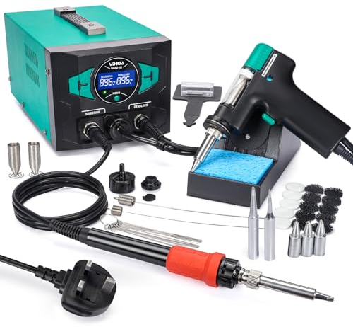 YIHUA 948D-III Soldering Iron Desoldering Station Kit with Upgraded Desolder Gun, 110W EVO Solder Iron, Desoldering Pump, 3 Nozzles, Automatic Shutdown and Sleep Mode Function(UK Plug)