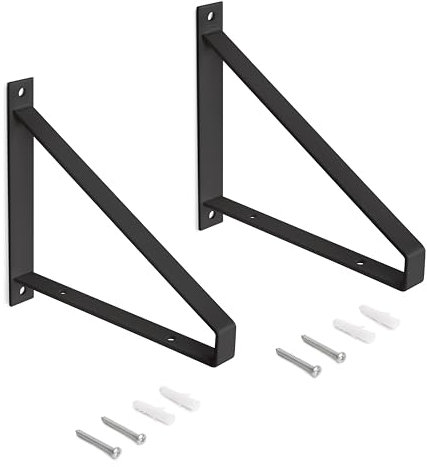 Emuca - Jeu de supports pour étagères en bois avec forme triangulaire, Acier, Peint en noir