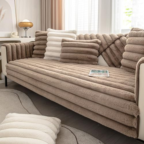 WYJHNLBEDC Sofa/Couch überzug/überwurf, Sofa überwurfdecke, Warmer Super Weicher Plush Sofabezug für Sofa L Form/U Form/Ecksofa 3/2/1 Sitzer, Sofaschutz Hund Kratzschutz Katze Braun 70x210cm