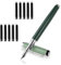 Amaxiu Metal Fountain Pens Set, Fine Point Nib Fountain Pen with 10 3.4mm Black Ink Cartridges Aesthetics Fountain Pens Smooth Writing Pen Office Calligraphy School Supplies Gift(Green)