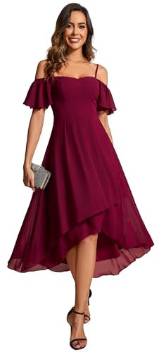 Ever-Pretty Women's Off Shoulder Short Sleeves Pleated A-Line Bridesmaid Dresses Wedding Guest Dusty Burgundy 16UK
