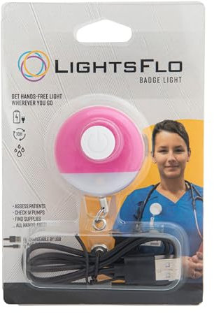 Lightsflo Krankenschwester-Abzeichen-Licht, tragbar, wiederaufladbar, einziehbar, hohes / schwaches Licht, langlebige Batterie, Geschenk für neue Absolventen (Rosa)