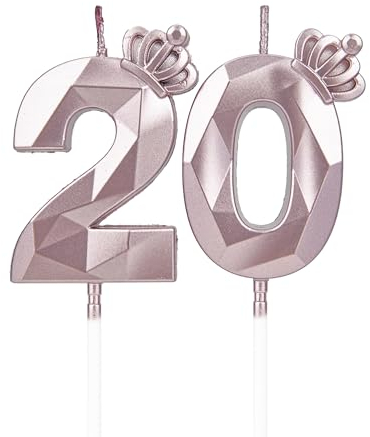 Geburtstagskerzen Zahlen 20 mit Krone,3D Kerzen Geburtstag für Kuchen geburtstagsdeko, Geburtstag Kerzen Zahlen, Geburtstagskerzen Kinder für Partys, Hochzeiten, Firmenfeiern, Jubiläen (Rosegold, #20)