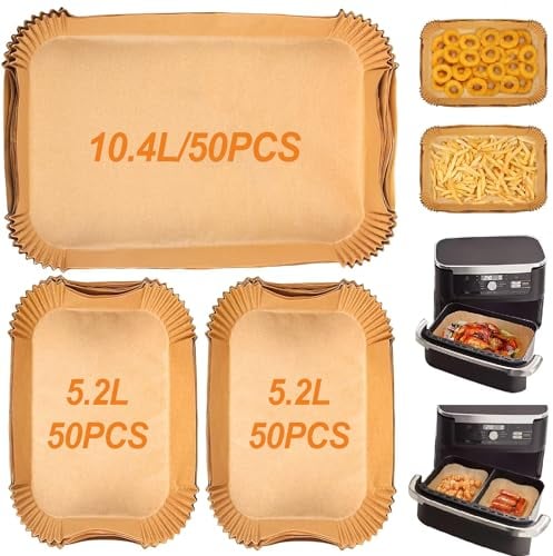 150 Stück Backpapier für Heißluftfritteuse Ninja AF500EU AF500EUCP, COSORI TwinFry XXL 10L, Cecotec 9000, 100 Stück Airfryer Backpapier für 5.2L, 50 Stück Heißluftfritteuse Zubehör für 10.4L&10L