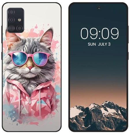 WUACYEAMING für Samsung Galaxy A51 4G Hülle,Mode Schutzhülle Schwarz Handyhülle mit Aesthetic Muster Weich Silikon Dünn TPU Stoßfeste Kratzfest Schutzhülle Cover-Katze