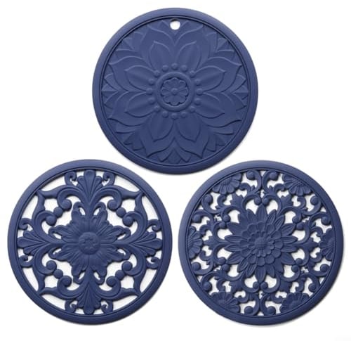 EpheyFIF Kitchen Silicone Trivet Mat | Trivets For Hot Dishes | Silicone for PADS | Silicone Trivets | Silicone Microwave Mats | Pot Mat 20cm 3Pcs(Blue)