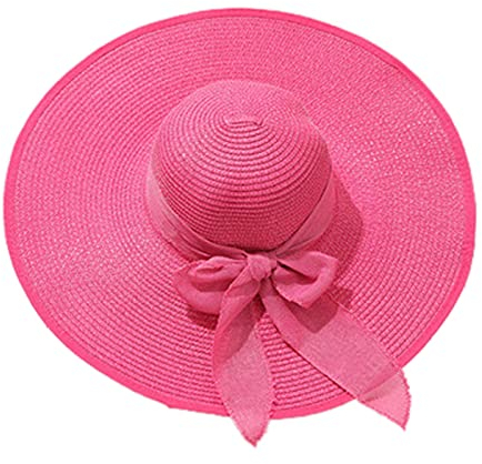 MMOOVV Strohhüte Sommervisier Schutz Hut mit breitem für Damen Strandhut, breiter Krempe Strohhut, Sonnenhut (Hot Pink, One Size)