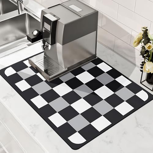 JOYIT 40 x 30 cm Abtropfmatte Geschirr, Schnelltrocknend Abtropfmatte Spüle, rutschfest Unterlage Kaffeemaschine Matte, Geschirr Abtropfmatte für Küche, Bad, Theke (Schwarzes + Weißes)
