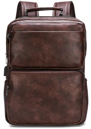 XINYASEEZaino da uomo in vera pelle, zaino da viaggio retrò Europa e Stati Uniti, zaino per laptop da 15,6”, zaino per il tempo libero degli studenti (marrone)